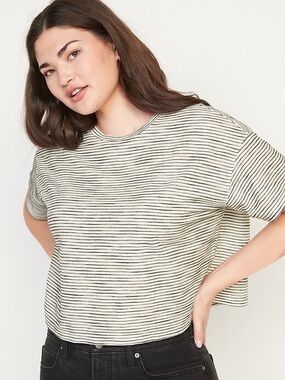 Old Navy | Black & White Oversized Striped Short Sleeve Tee